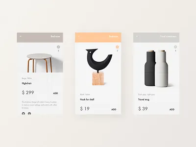 Mobile Shopping app clean design flat interactive layout light minimal modern product shop ui
