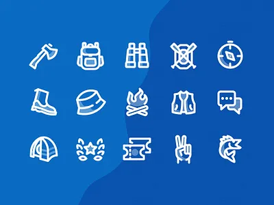 Outdoors Icon Set adventure axe camping daily fish fishing icons outdoors ui ux water