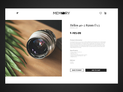 Product Page | The Memory add cart e commers flat interface minimal product page shop store wed white