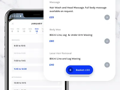 BeautyStack – Select Appointment Time & Extras app booking confirm date extras fashion ios payment photo profile time