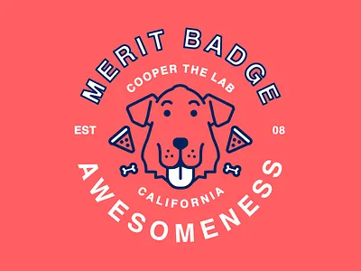 Cooper the lab: Merit Badge of Awesomeness Stickers awesomeness badge dog flat design illustration labrador pet vector