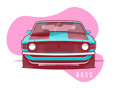 Mustang Boss 1970 Front auto car fast flat illustration mustang small sport stroke vector