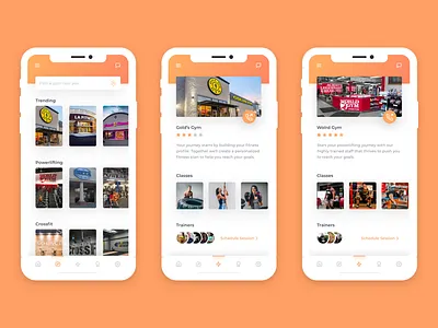 Gym Locator app fitness gradient gym mobile mobile app orange ui ux