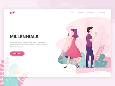 Millennials landing page banner illustration isometric landing landing page ui web