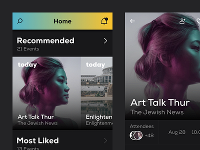 Events - App concept app clean concept dark events millennials mobile screen