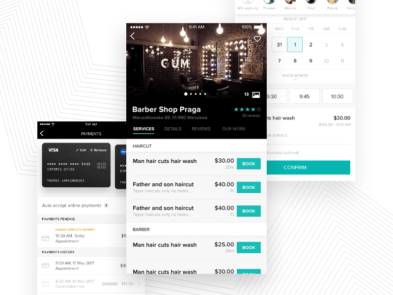 Booksy - Business Details credit card gallery animation ios design material design mobile app interaction principle interaction animation user experience design user interface design ux ui loading