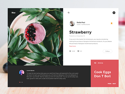 Rise - strawberry blog app blog food interface ui user ux