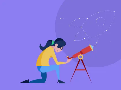 'The Vision' illustration asset design character illustration female character flat design flat illustration purple telescope vector design