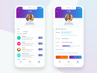 Mobile Application | Climb.Jobs blue hr interface job looking modern profile recruitment saigon. searching technology vietnam