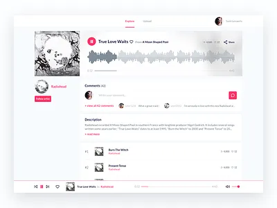 Music community - Track page album band design digital interface music radiohead song soundcloud spotify track ux