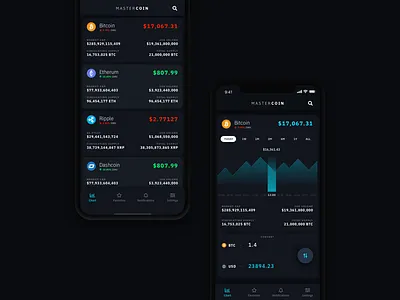 Mastercoin App (Dark Version) app bitcoin colors dark design etherum gradient graph statistics typography ui ux