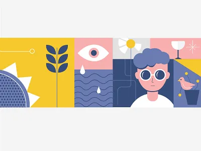 Eyes wide open bird eye flat flower illusration person plant summer sun