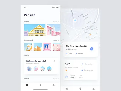 An App of short rent app biue hotel house layout location map pension pink room sweet ui