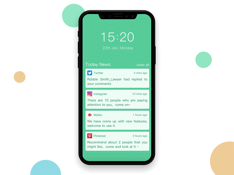 Push message processing app dynamic effect flat message ui ux