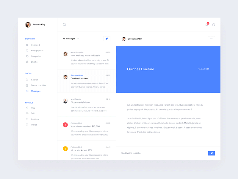 Create a new message animation app bank bitcoin chat crm dashboard desktop ethereum finance fintech instant legaltech messages portal saas slack