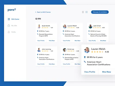 Para Dashboard cards dashboard health care management portal profile shift ui users ux web