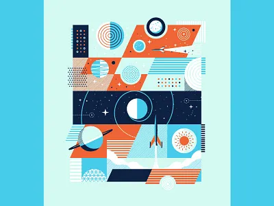 Space Jam abstract circle data halftone launch line planet rocket space stars sun travel