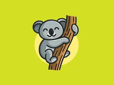 Koala aussie australia cartoon mascot child children coloring book cute fun funny happy character illustrative illustration koala animal rest hang up simple logo tree branch zoo nature