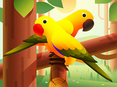 Parrot Illustration Design animal birches bird color flowers forest illustration love parrot pet trees woods