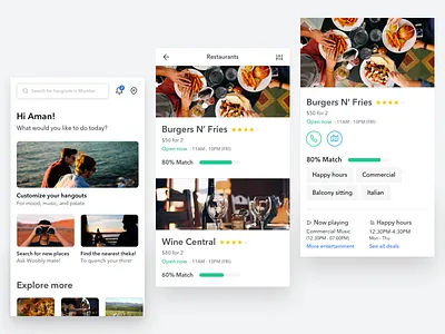 Hangout recommendation app android app clean images interface minimal mobile ui ui kit ux white whitespace