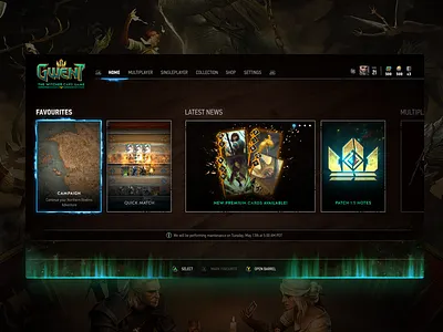 Gwent Dashboard Menu card console dashboard game gaming gwent hearthstone pc ui ux