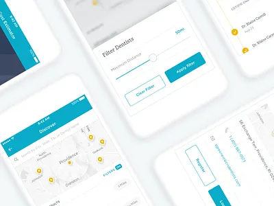 Chewsi App application dentist filter ios iphone app map location mobile search results table list timeline ui ux