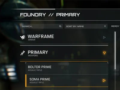 Warframe Foundry Redesign Concept 01 fui games gaming ui ux warframe
