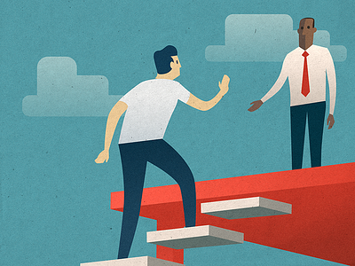 Meeting the leader - infographic element business character design illustration man stair vector