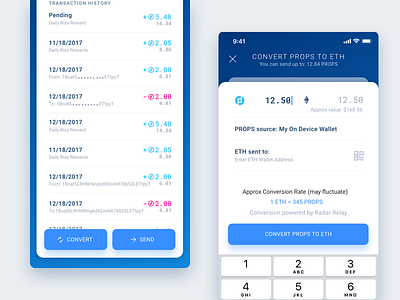 PROPS Crypto Wallet - Convert Coins app coin crypto decentralized finance minimal transaction ui ux video wallet younow