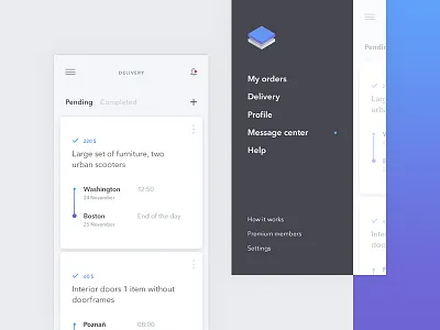 Shipping App app city deliver delivery delivery app distance menu package packaging screen shipment shipping transport transport app ui ux