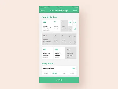 Home Security Settings-D7 automation button control dailyui home security settings smart home switch onoff uiux www.dailyui.co