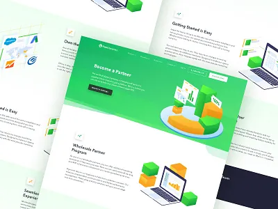 Partner Page call routing service communications crm marketing automation isometric illustration landing page marketing communications marketing software platform platform professional marketing website saas website ui design