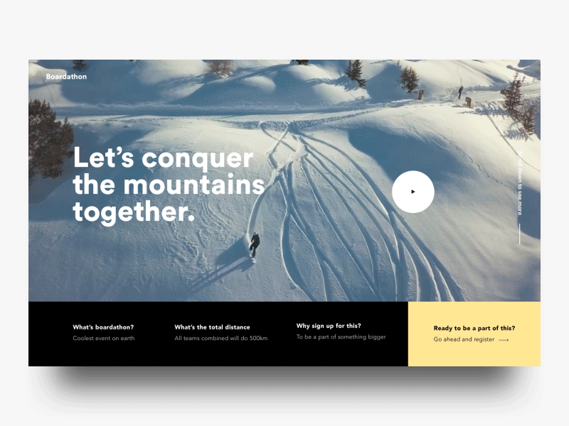 Boardathon animation onboard pageload principle snowboarding ui ux