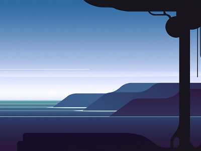 blue color gradient illustraton landscape light pines sun vector