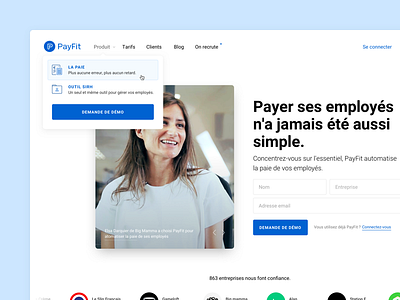 PayFit : Details 🔍 details homepage icons landing page layout menu navigation website