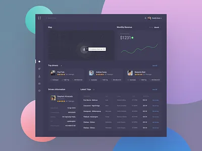 Vehicle Dashboard - Dark version admin panel analytics android car chart charts dashboard desktop icon illustration ios landing page logo mobile app responsive ui ux vehicle web web design