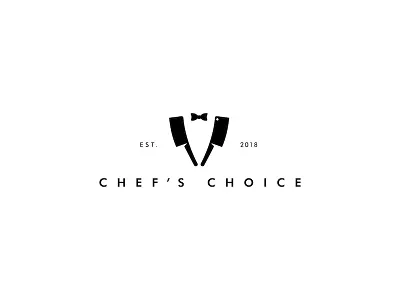 Chef's Choice - Logo Design bow tie brand identity branding chef cleaver cook cooking food identity identity designer knife lettermark logo logomark logotype designer negative space restaurant smart mark suit tuxedo