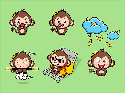 Little monkey animal banana beach green illustration king monkey