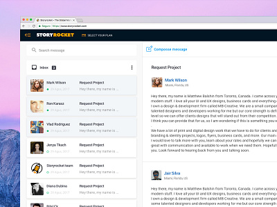 Inbox Storyrocket web app clean design email experience inbox interaction interface ixda ui user ux