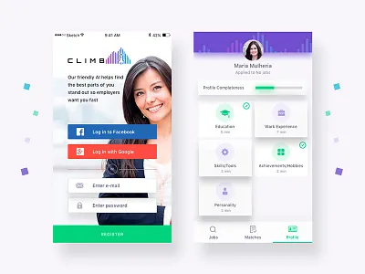 Design app for Climb, the next generation workforce design sketch ui ux