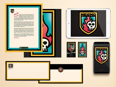 ME&MO brand layout branding business card envelope letterhead logo mockup website