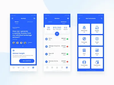 Market Insight, Watchlist & Instruments app dashboard email finance financial flat ios mobile robo advisor statistics ui