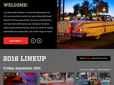 Route 66 Cruisin' Reunion — Mockup car car show cars classic classic cars hot rod mockup ui user experience user interface ux website