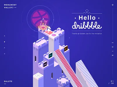 Hello Dribbble! dribbble hello illustration monument salute valley2