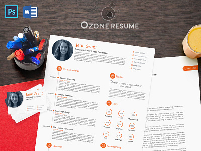 Ozone Resume business card cover cv design document letter microsoft photoshop resume template word