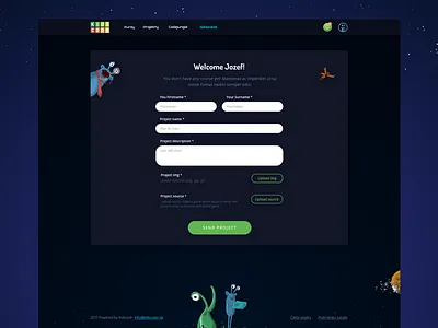 Galaxiada coding courses dark flat form game kids planets space stars universe upload