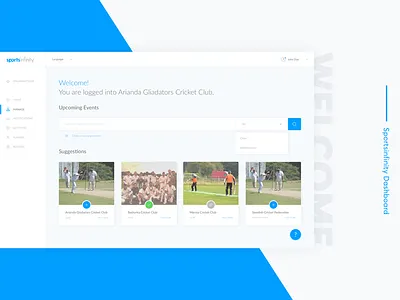 Sportsinfinity Dashboard cricket log in sign in sign up sports style guide sweden