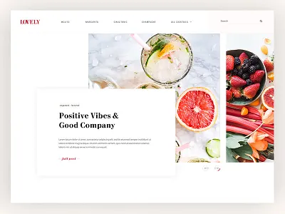 For the Love of Cocktails alcohol blog clean cocktails design drinks landing minimal typography ux web website