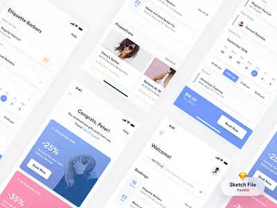 Barber Booking App UI Kit app barber clean free free app freebie hair interface ios minimal mobile ui