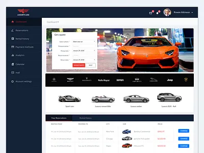 LuxuryCarz Dashboard cars. dashboard. design. luxury ui ux. web